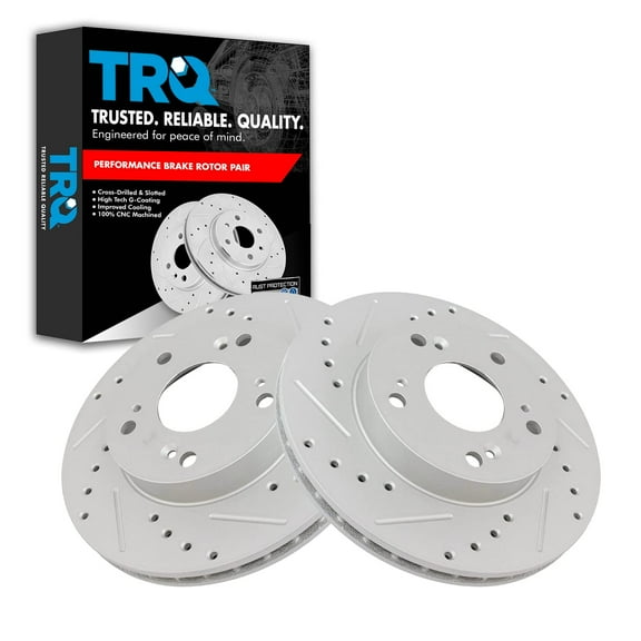 TRQ Front Performance Brake Rotors Set Premium G-Coated Cross Drilled & Slotted Fits Select 2002-2006 Acura RSX 2004-2011 Honda Civic 2011-2015 CR-Z