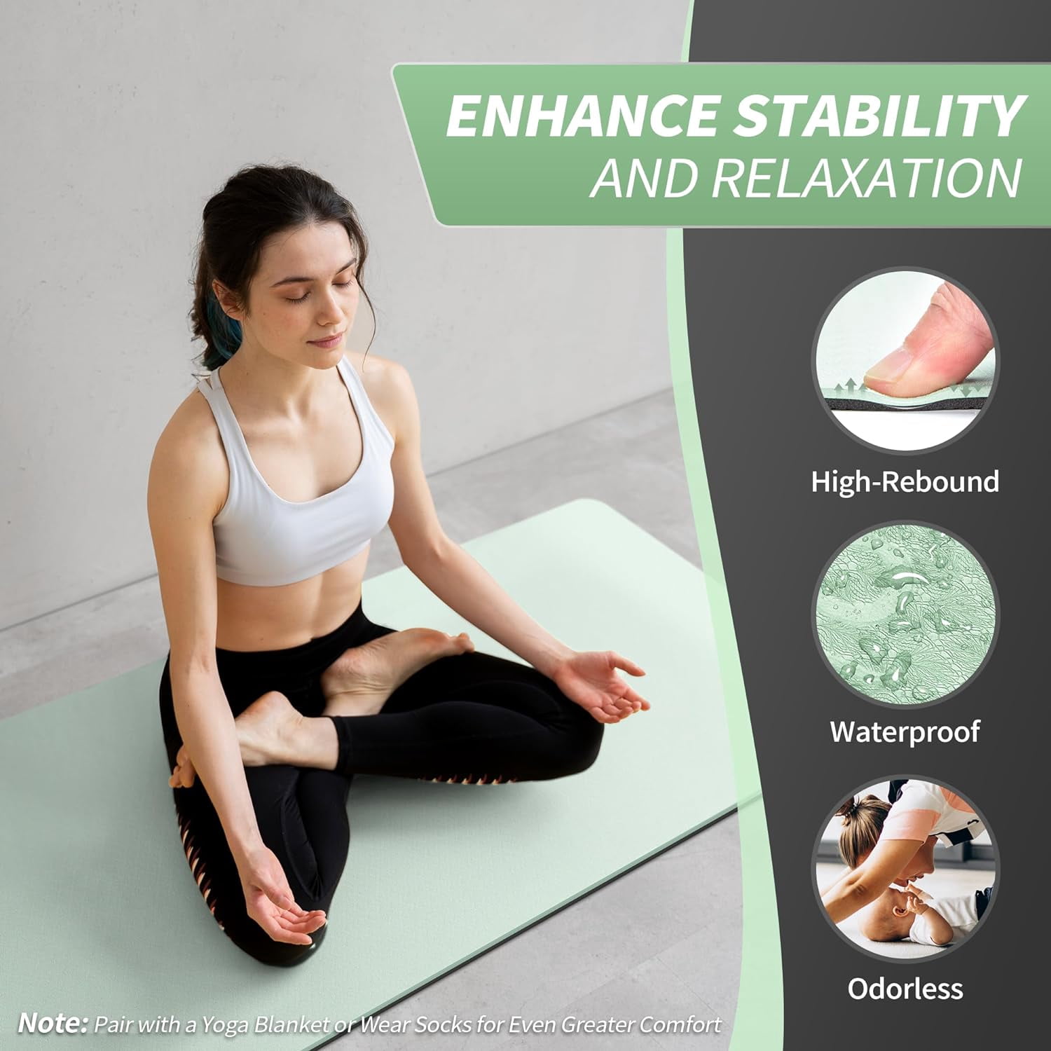 CAMBIVO Yoga Mat, 6mm Thick Eco Friendly TPE Workout Mat with Carrying Strap for Fitness, Gym and Floor Exercises, 72" x 24", Mint Green