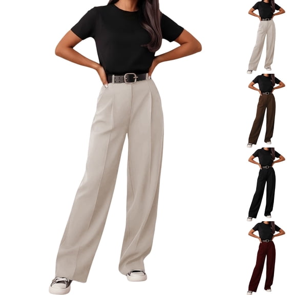 Women Wide Leg Pants High Waisted Business Casual Work Trousers Dressy Pants with Pockets by Yigetop Black L