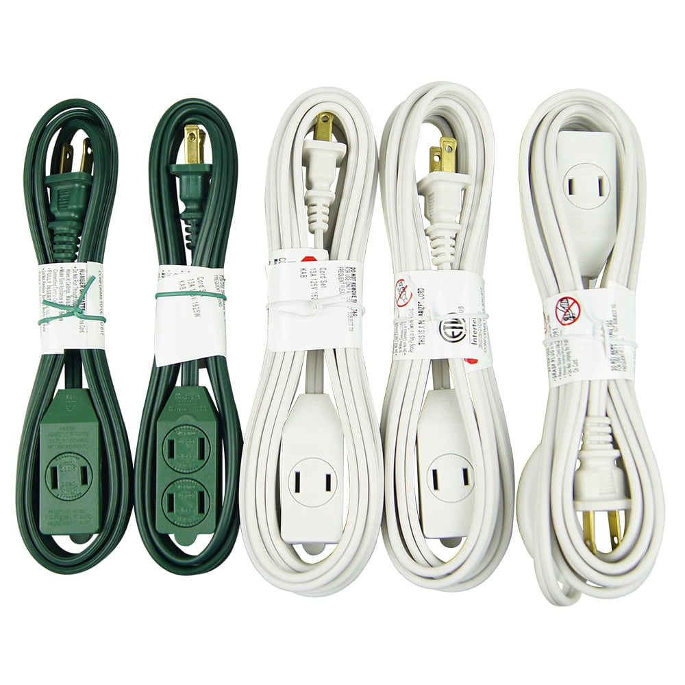Hyper Tough 5-Pack Indoor Extension Cord Set, White and Green