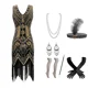 thumbnail image 3 of Nuevo vestido estilo flapper de los años 20, vestido de noche de fiesta del Gran Gatsby con lentejuelas y flecos, vestido con accesorios de los años 20, conjunto de 6 piezas, talla grande, 3 of 5