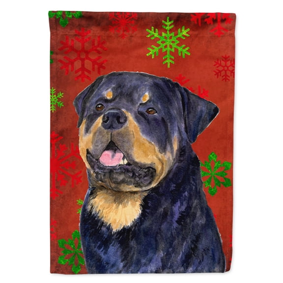 Carolines Treasures SS4731-FLAG-PARENT Rottweiler Red and Green Snowflakes Holiday Christmas Flag  multicolor