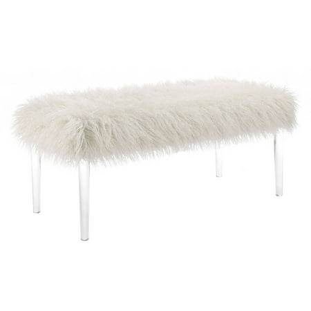 Clara Bench - Linon Faux Flokati Acrylic Leg Bench, 18 inches High