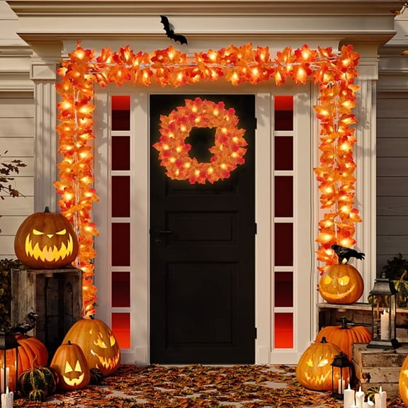 Halloween String Lights Outdoor 120 Inch Orange Led Maple Leaf Fall String Lights for Home Porch Bedroom Party Halloween Decor 1 Pack