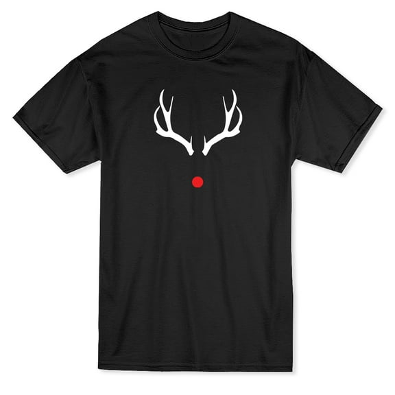 Xmas Red Nosed Deer Design Men Black T-Shirt, Male x-Large
