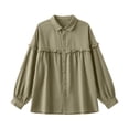 thumbnail image 3 of Tweang Women's Cotton Tops Womens Linen Tops Cotton Gauze Tops Gradient T-shirts Loose Fit Casual V-neck Tops Basic Vintage Athletic Long Sleeve Textured Collared Light Weight Sweatshirts Beige L, 3 of 4