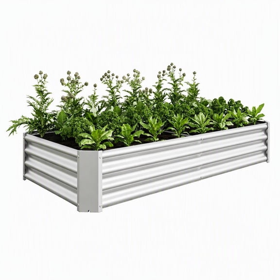Raised Garden Bed Outdoor 6x3x1ft Metal Rectangle Planter for Vegetables Flowers Silver Corrugated Galvanized Steel Elevated Planting Box with Open Base for Patio Backyard Yard Use