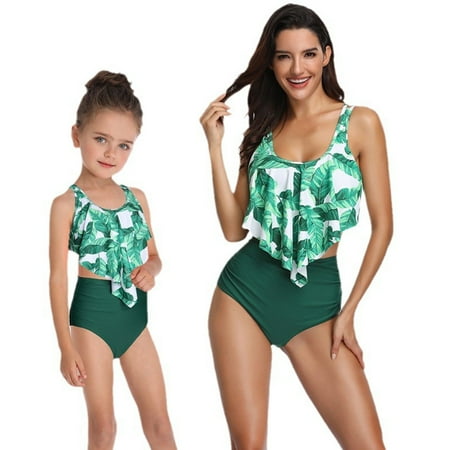 LYMAYTER Mother and Daughter Swimsuits Mommy and Me Family Matching Swimwear Ruffle Bikini Set Women High Waist Bathing Suit
