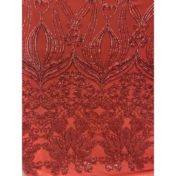 Valentina Textile INc Damask Design Embroidered on Mesh Lace Fabric by The Yard VT-16(1 Yard, Red)
