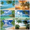 thumbnail image 2 of MOON.QG Fondo de fotografía de playa con puesta de sol en el océano azul, fondo de fotografía de verano tropical, palmera, ola, arena, barco, retrato, 2 of 5