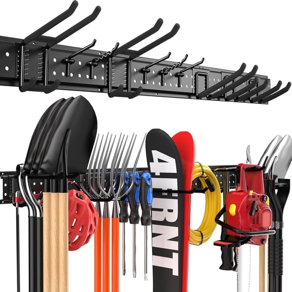 MMIZTFC Garage Tool Organizer Wall Mount 48 inches with 10 Adjustable Heavy-Duty Hooks, Garage Organization, Garden Tool Storage Rack, Yard, and Shed, Holds Up to 400 lbs