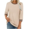 thumbnail image 3 of UVEASISHA Color Block T-shirts for Women 3/4 Length Sleeve Crewneck Tops Loose Fit Mid-length Pullover Blouse Tops de moda para mujer Khaki S, 3 of 8