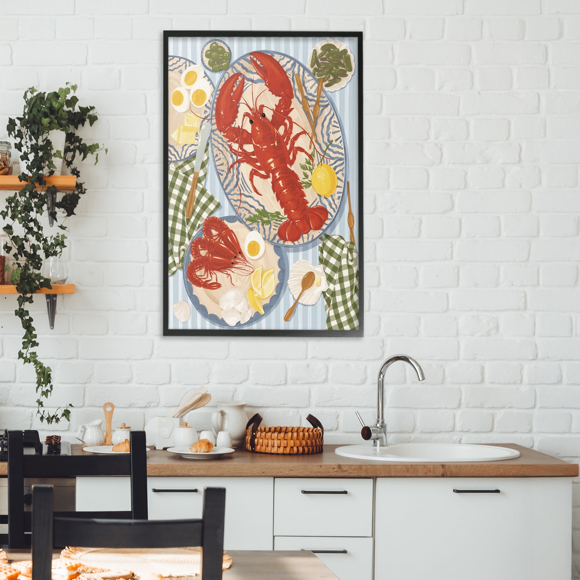 Stupell Industries Lobster For Lunch Platter Black Framed Giclee Art, design by Vero Illustrates