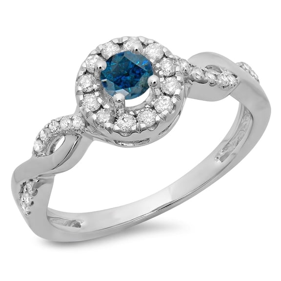 Dazzlingrock Collection 0.55 Carat (ctw) 14K Round Blue & White Diamond Swirl Halo Engagement Ring 1/2 CT, White Gold, Size 10