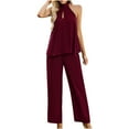 thumbnail image 2 of Tbopshirt Women's 2 Piece Outfits Women's Fashion Casual Spring and Summer Solid Color Round Neck Sleeveless Blouse Tops Wide Leg Pants, 2 of 5