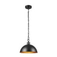 thumbnail image 2 of 1-Light Weathered Black Pendant Light with Hammered Metal Gold Interior Shade, 2 of 7