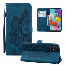 Dteck Galaxy A52 5G Wallet Case, [Butterfly & Flower Embossed] PU Leather Wallet Case Flip Protective Phone Cover with Card Slots and Kickstand for Samsung Galaxy A52 5G, Blue