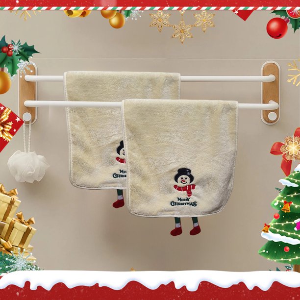 Uuiauoio Christmas Themed Coral Fleece Towels Set with Embroidered Designs Holiday Gift Absorbent Quick Dry Bath Towels for Festive Home Decor and Seasonal Use