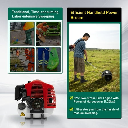 2 Stroke Petrol Powered Sweeper Brush Sweeping Broom Cleaner Air Cooled Engine