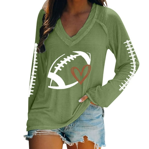 Womens Tops Women's Football Lover Casual V Neck Long Sleeve T Shirt