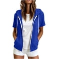 thumbnail image 2 of Women's Short Sleeve Zip Up Hoodie Lightweight Sweatshirt Jacket Full Zip Drawstring Hooded Outerwear with Pockets Casual Summer Athletic Coat Workout, 2 of 8