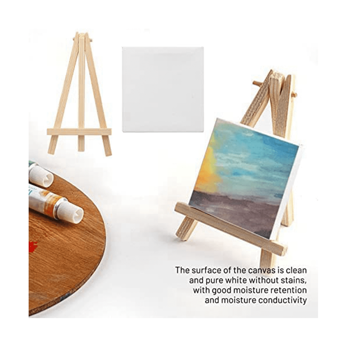 16 Pack 4 x Inch Stretched Mini Canvases Small Painting Canvas With Easel Art for