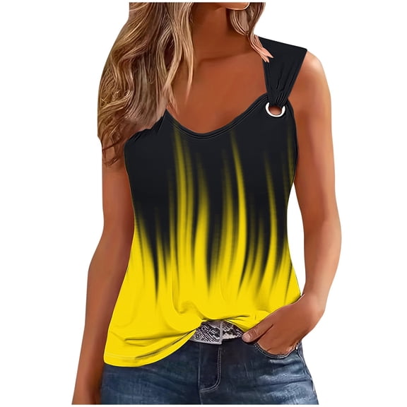 fatyb Tank Top for Women Fashion Printed Sleeveless Tshirts Casual Loose Summer Ladies Tunic Blouses