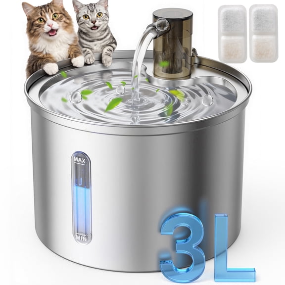 Oneisall 3L/101oz Cat Water Fountain, PWF-002 304 Stainless Steel Cat Fountain, Silver