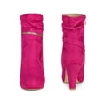 thumbnail image 4 of BLISSFUL STEP Women's Ankle Boots Faux Suede Mid-Calf Block Heel Round Toe Side Zipper Boots Hot Pink 6.5, 4 of 5