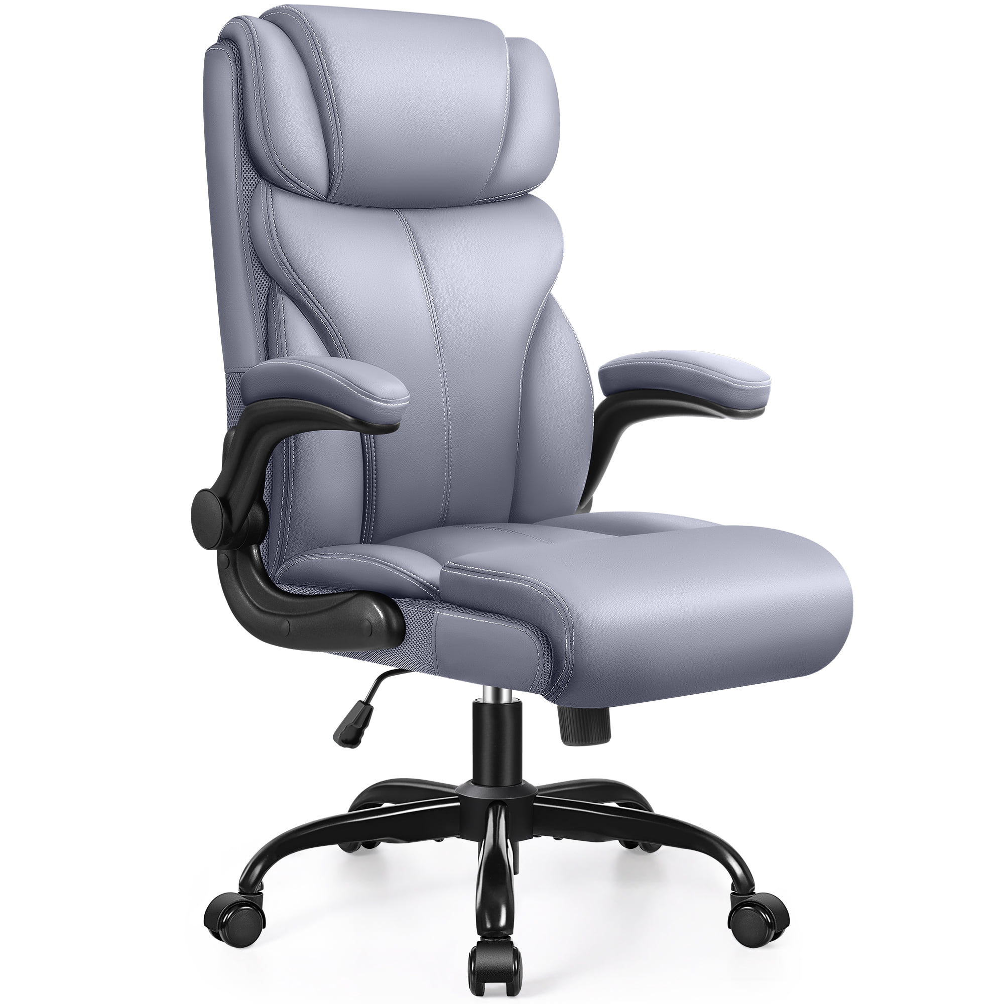 STACOO High Back Executive Office Chair 400lbs, Big and Tall Ergonomic Desk Chair with Lumbar Support & Flip-up Armrests, PU Leather Swivel Chair with Adjustable Height – Gray