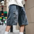 thumbnail image 2 of Cathalem Men's Fashion Ripped Short Jeans Mid Rise Stretchy Patchwork Jeans Shorts,Blue L, 2 of 5