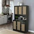 thumbnail image 2 of ZWNLKQG Wirrtory 71\u201D Rattan Freestanding Kitchen Pantry  Cabinet  Buffet Cupboards Sideboard Modern Hutch Cabinet with 6 Doors &amp; Drawer for Kitchen Living Room (Black), 2 of 7