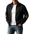 thumbnail image 4 of TOUMENY Men Fall Winter Jacket Solid Stand Collar Zip Up Lightweight Casual Cardigan Coat Vintage Slim Fit Long Sleeve Outdoor Travel Jacket Black M, 4 of 7