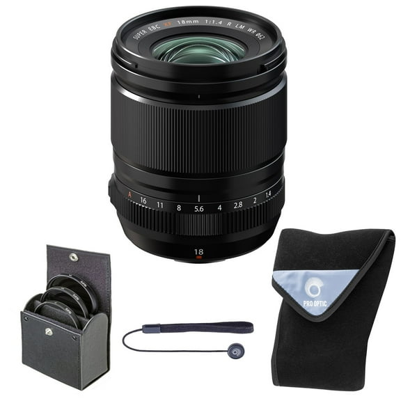 Fujifilm XF 18mm f/1.4 R LM WR Prime Lens, Bundle with 62mm Digital Essentials Filter Kit and 15x15" Lens Wrap