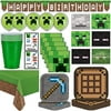 Minecraft Party Supplies & Decorations - 16 Dinner & Dessert Plates, Napkins, Cups, Masks,"Happy Birthday" Banner, Table cover, Balloons, Tattoos - Great Gaming Tableware Supply & Decor