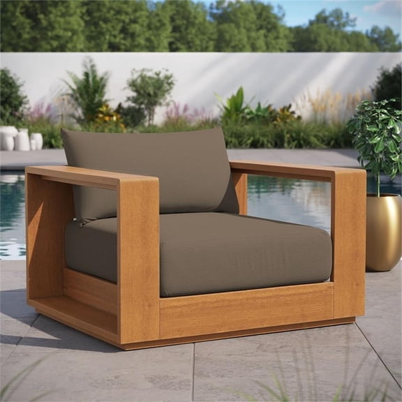 Pemberly Row Contemporary Outdoor Patio Chair in Natural Cocoa