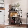 thumbnail image 6 of 3-Tier Rolling Kitchen Microwave Cart, Kitchen Utility Cart on Lockable Wheels, Coffee Bar Table Station with 6 S-Shaped Hooks, Small Appliance Storage Shelf, Black, 6 of 7
