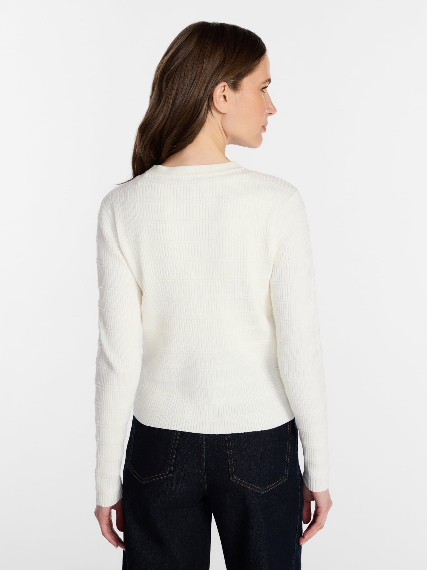 Time and Tru Women's Puckered Stitch Cardigan Sweater, Lightweight, Sizes XS-XXXL