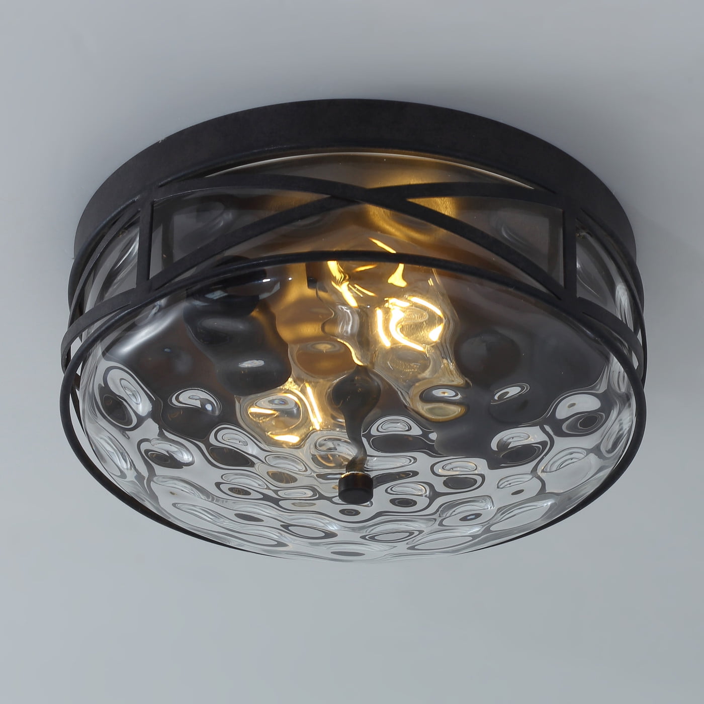 Aiwen 2 Lights Unique Drum Glass Shade Farmhouse Decorative Flush Mount Ceiling Lamp