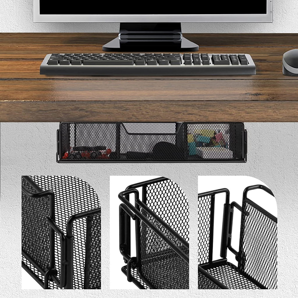Under Desk DrawerScrew-on Hidden Desk Organizer Box Slide-Out Storage Drawer