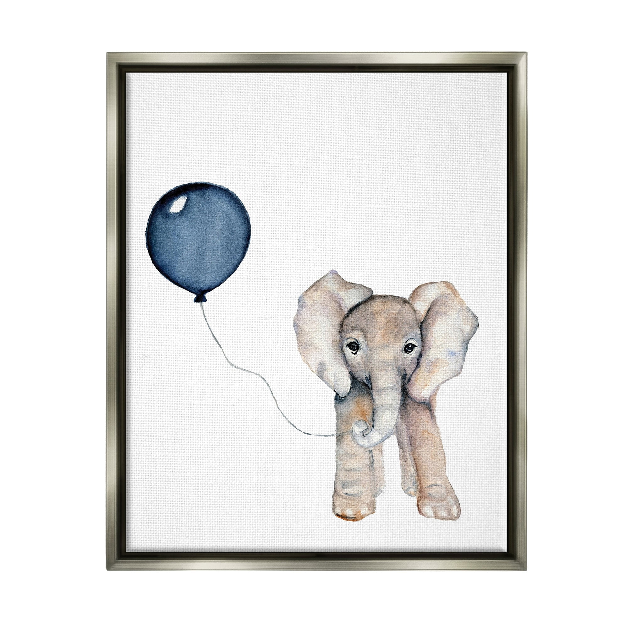 Stupell Industries Baby Elephant with Blue Balloon Luster Gray Framed Floating Canvas Wall Art, 24x30, by Susan Knovich