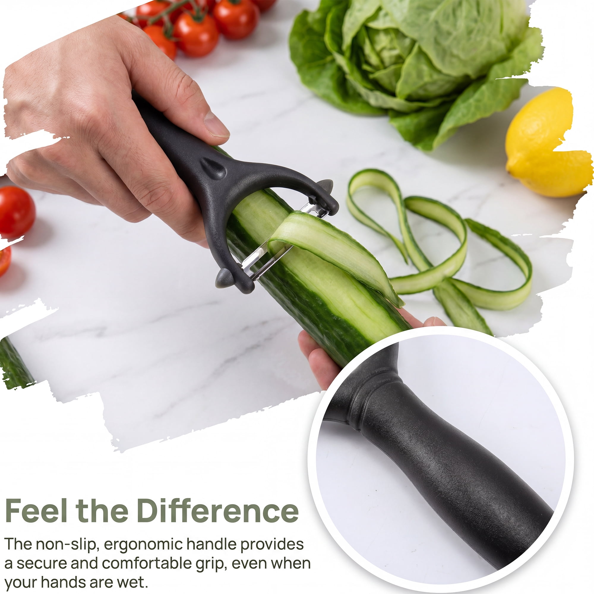 Unique Bargains Durable Plastic Vegetable Peeler with Ergonomic Handle Black-Pounted 2Pcs