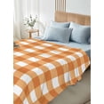 thumbnail image 4 of Orange Plaid Full Size Flat Sheet, Wrinkleproof & Fadeproof Cooling Flat Bed Sheet Only, Gradient Geometric Buffalo White Checkered Breathable Soft Bedding Top Sheets 81 x 96 Inches, 4 of 8