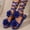 Blue, variant on Women's 3D Flower Lace up Sandals Floral Braided Open Toe Strappy Tie Up Beach Slide Shoes Red 7.5(40)