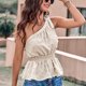 thumbnail image 2 of Blusa de un hombro Top sin mangas Dobladillo con volantes Cintura fruncida elástica Blusa jacquard Camisa Albaricoque XL, 2 of 8