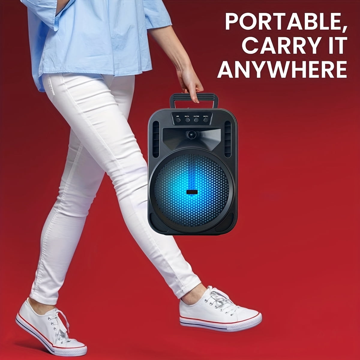 4000W Bluetooth Wireless Speaker with 6.5" Woofer, Heavy Bass, LED Party Lights, Rechargeable PA System with Handle, TWS/USB/TF/AUX/FM, Perfect for Indoor & Outdoor Use, Camping & Home Parties