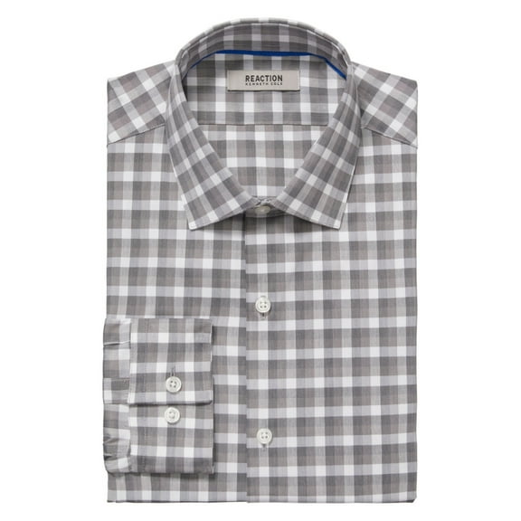 Kenneth Cole Reaction Dress Shirt Men's 15.5 34/35 Grey Slim Fit Flex Stretch