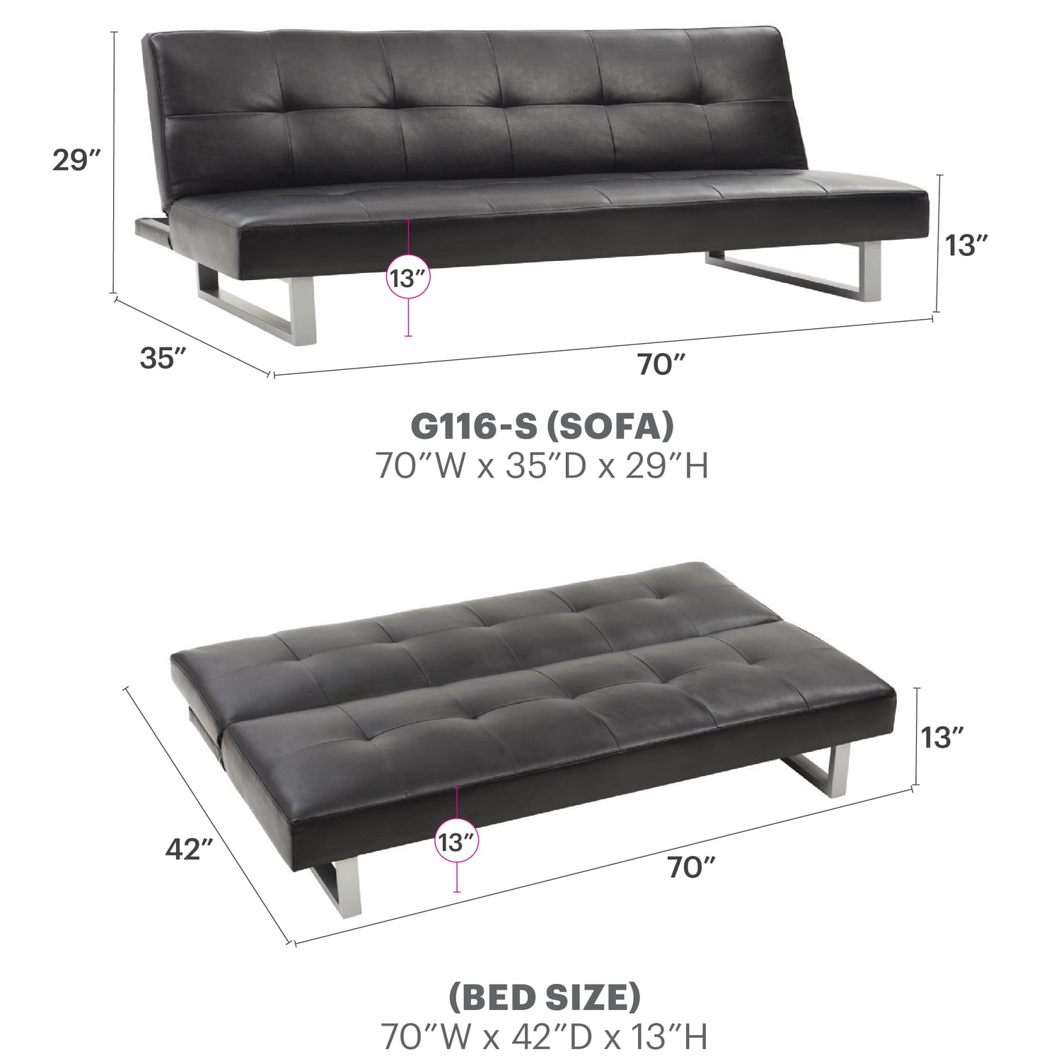 Glory Furniture Chroma Faux Leather Sleeper Sofa in Black