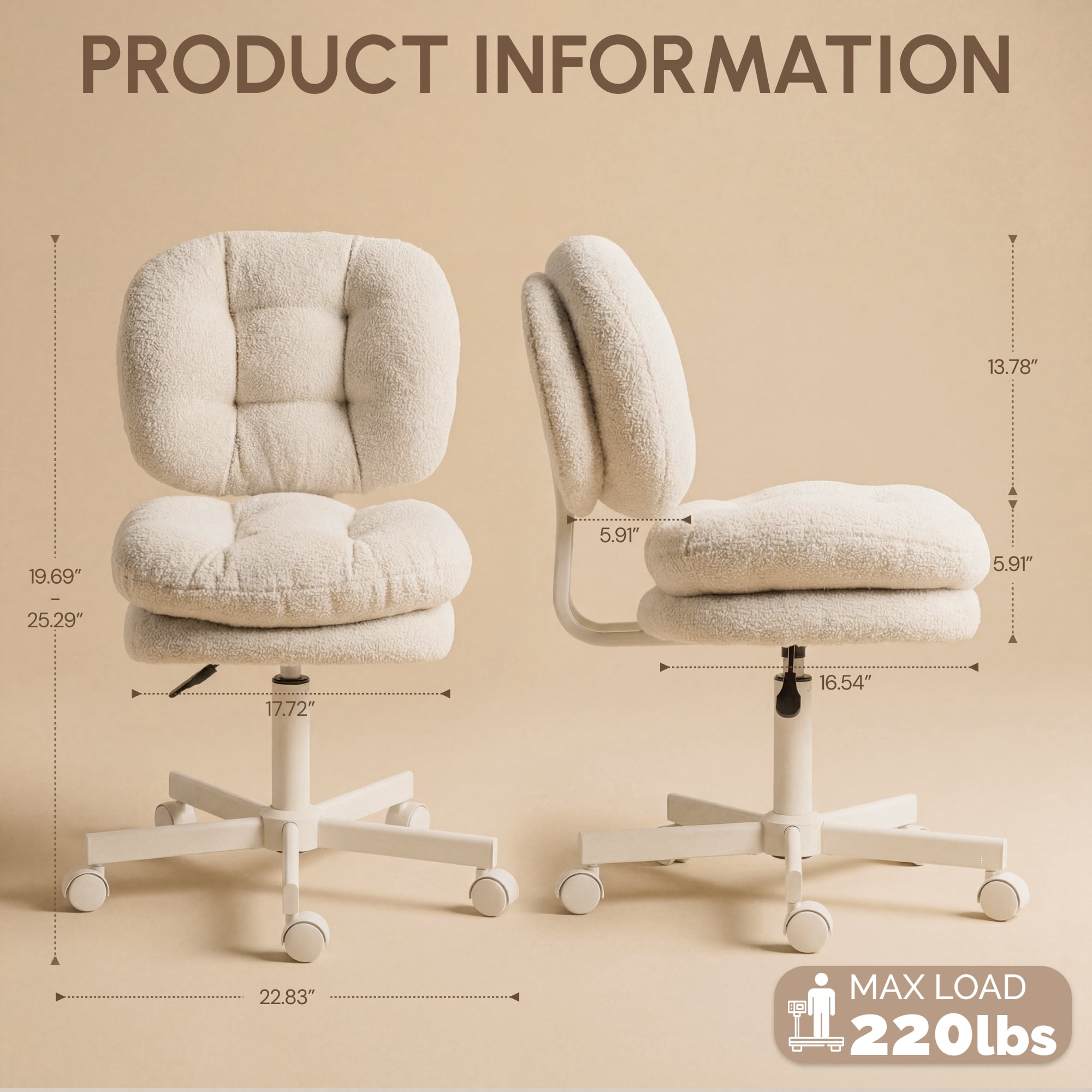 GOOSEA Adult Fabric Indoor Residential Adjustable Seat Height and Rotatable Office Chairs Footrest, Coffee