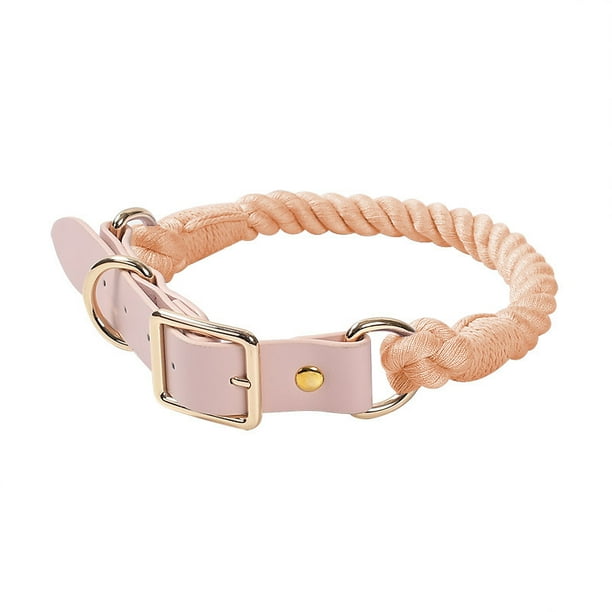 Collar para perros de tamaño grande y mediano de cuero de cuerda de algodón tejido para mascotas Collar de color degradado tamaño ajustable (Cuero Rosa, S)-Cuero Rosa-S Sincero Electrónica